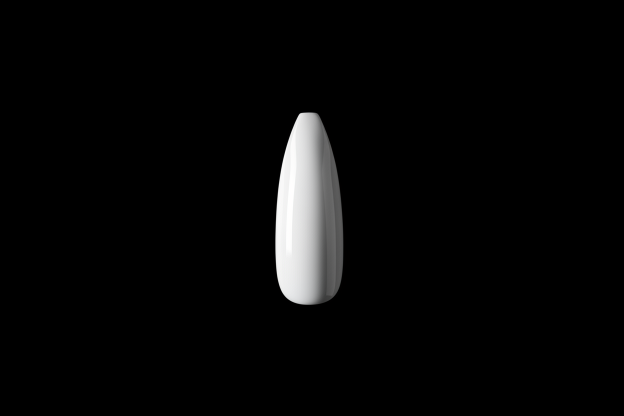 black background, one singular white press on nail 